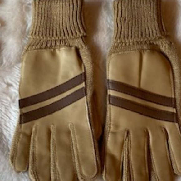 2/$25 Knitt and Vinyl Unlined Brown and Beige Ladies Gloves - Picture 4 of 5